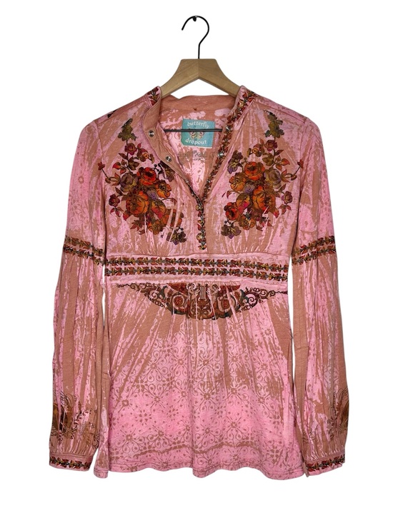 Butterfly Dropout Tops - BUTTERFLY DROPOUT Vintage Y2K Babydoll Long Sleeve Top Small
